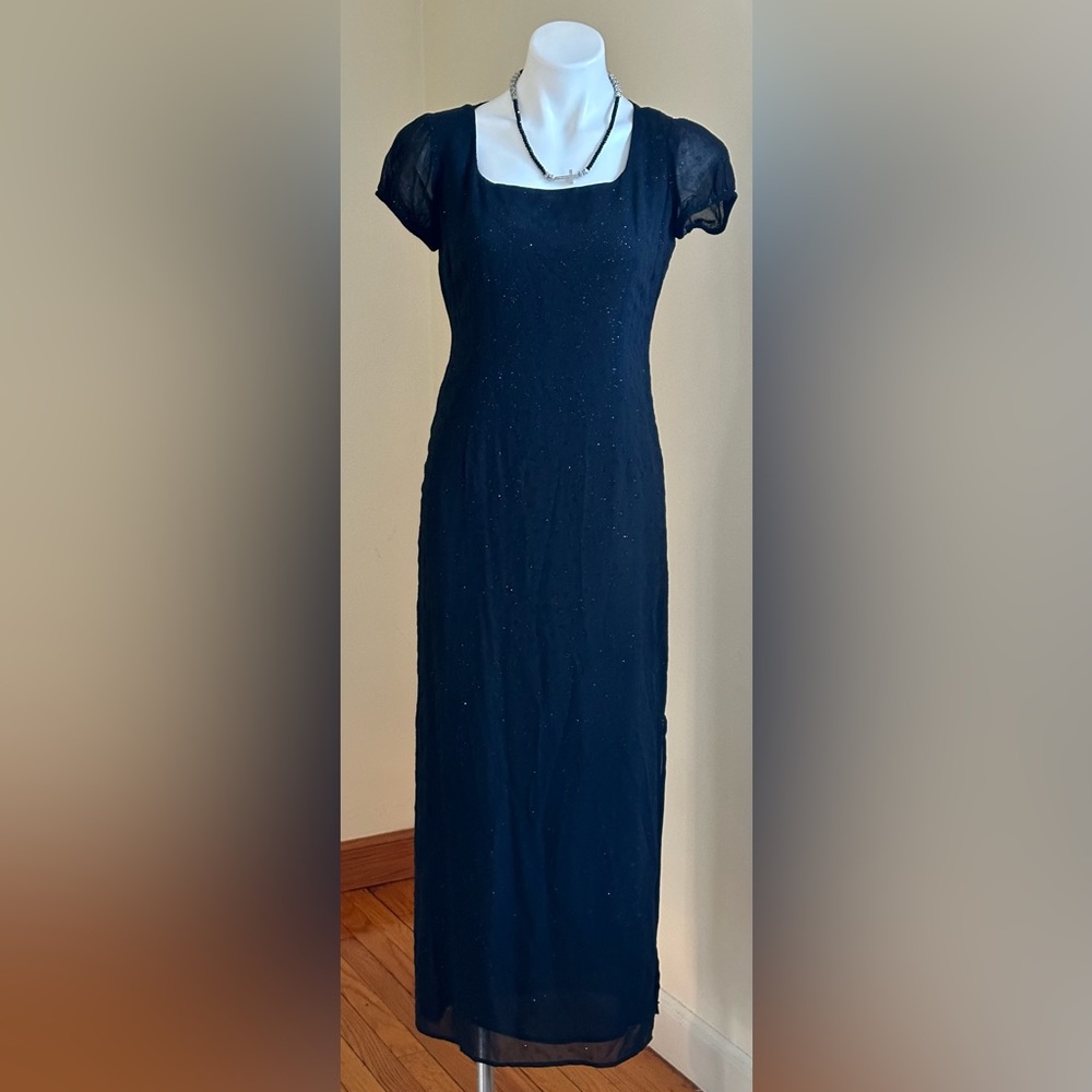 Tessuto Black Maxi Cap Sheer Sleeves Dress Slit 18 inc On Side Sz 6 Zip …